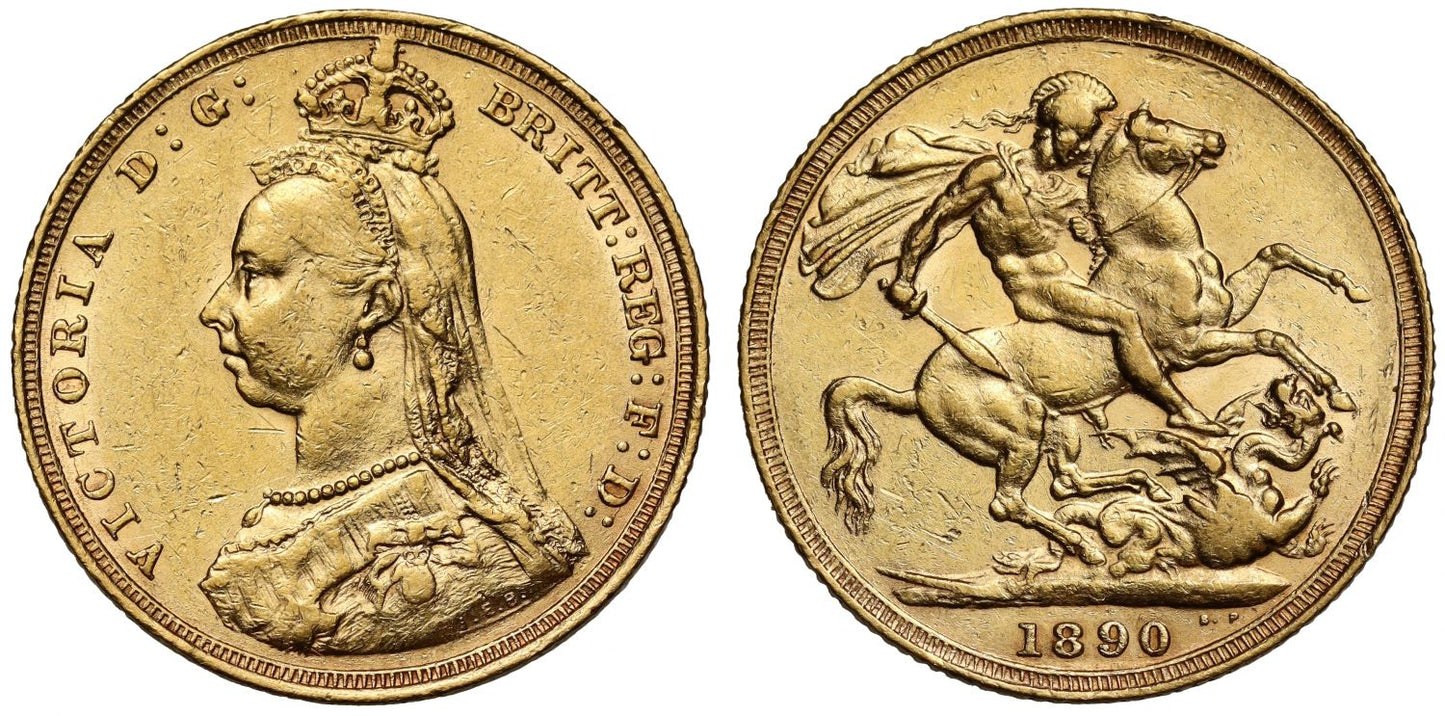 Victoria 1890-S Sovereign, Sydney, DISH S13, 1st legend