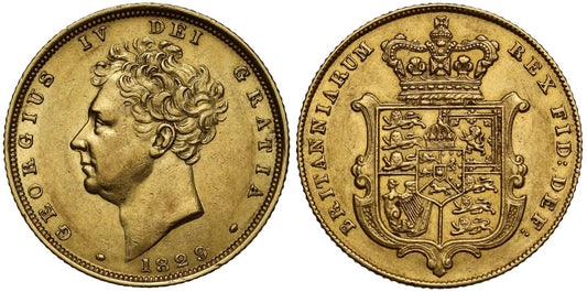 George IV 1829 Sovereign, bare head, penultimate year