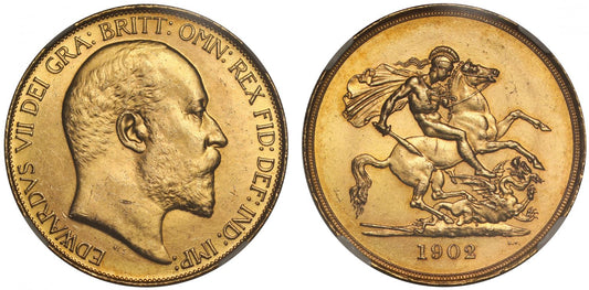 Edward VII 1902 Five-Pounds, MS62+, currency issue