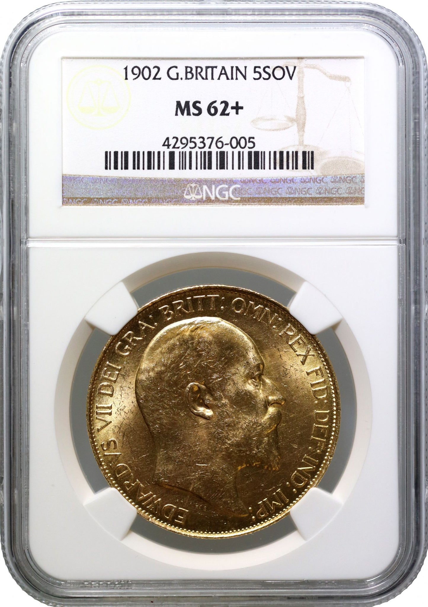 Edward VII 1902 Five-Pounds, MS62+, currency issue