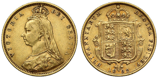 Victoria 1892 Half-Sovereign, high shield, plain truncation, DISH L514 R4