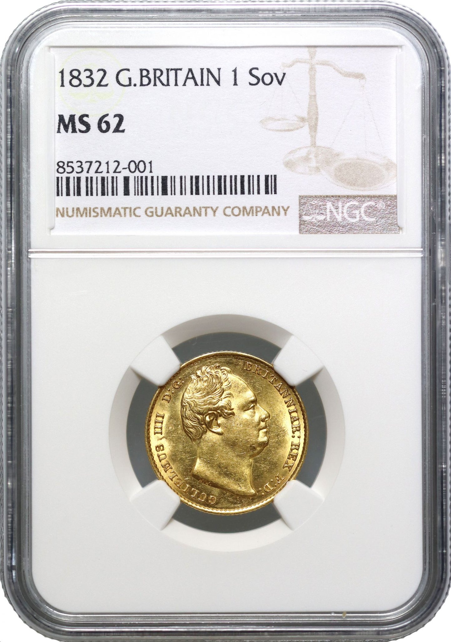 William IV 1832 Sovereign, 2nd bust, MS62