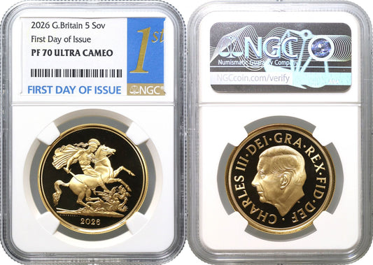 * Charles III 2026 gold proof Five-Pounds PF70 UC FDI