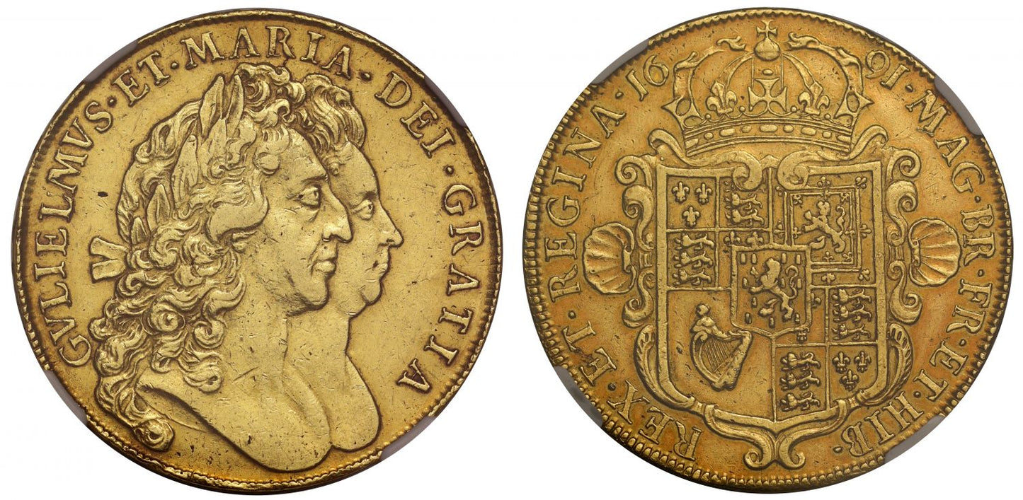 William and Mary 1691 Five-Guineas, NGC XF45