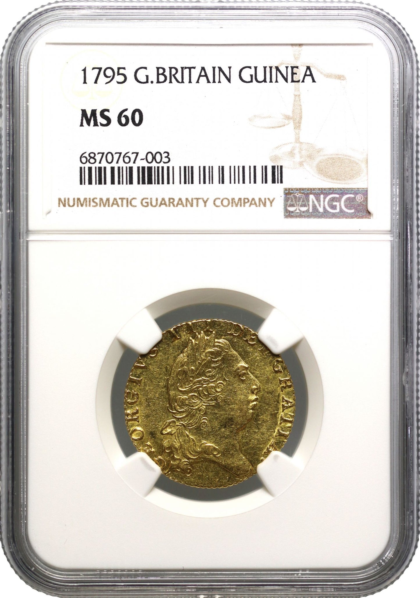 George III 1795 Guinea, fifth head, spade reverse, NGC MS60