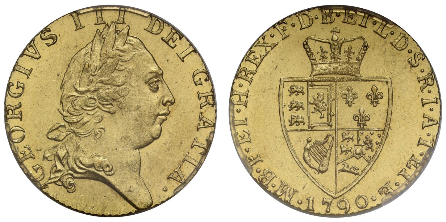 George III 1790 Guinea, fifth head, spade type reverse, PCGS MS62