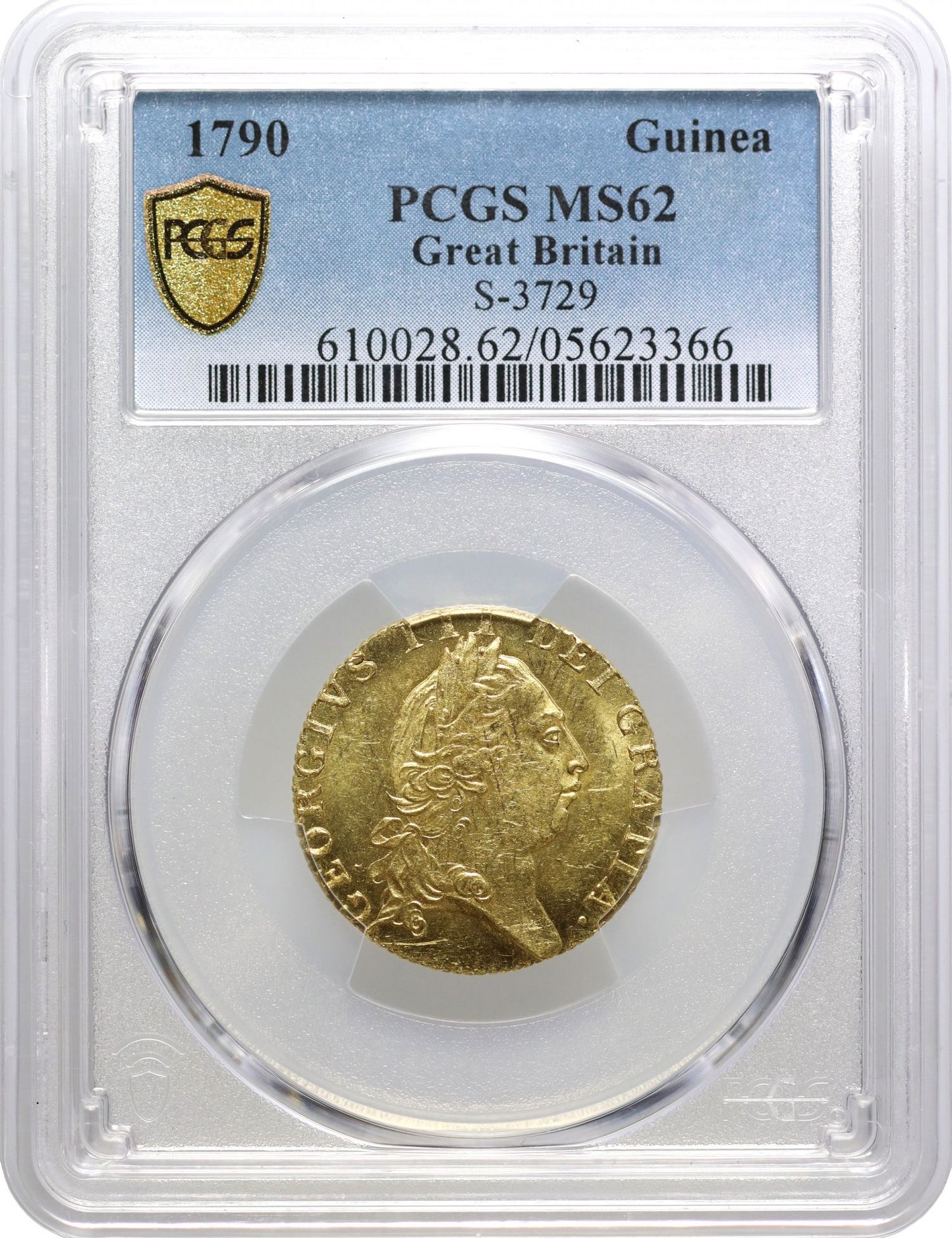 George III 1790 Guinea, fifth head, spade type reverse, PCGS MS62