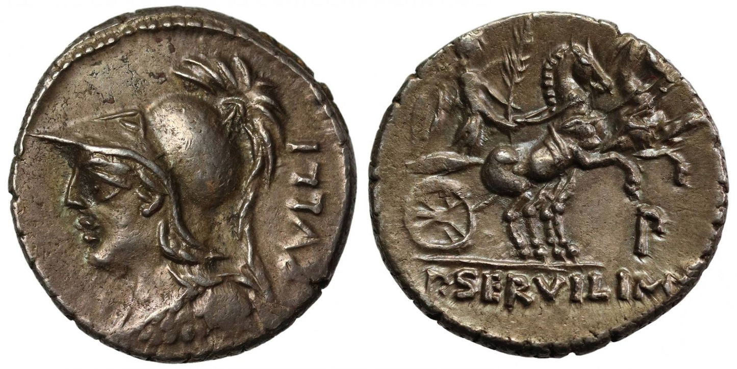 P. SERVILI M.F. RVLLI, Silver Denarius, Rome, 100 BC.