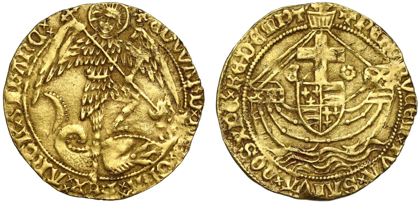 Edward IV gold Angel initial mark cinquefoil