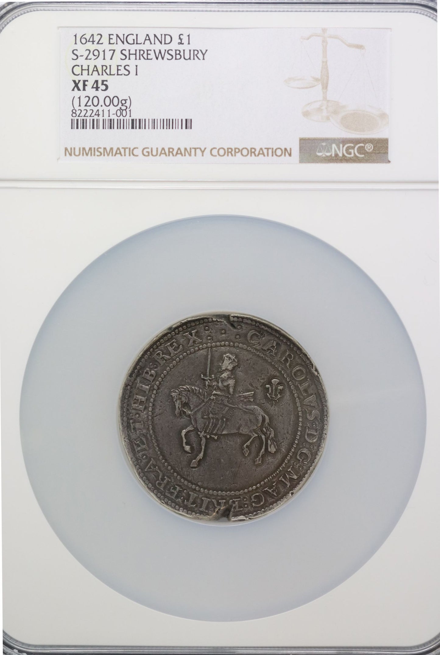 Charles I 1642 silver Pound Shrewsbury mint NGC XF45 joint finest at NGC