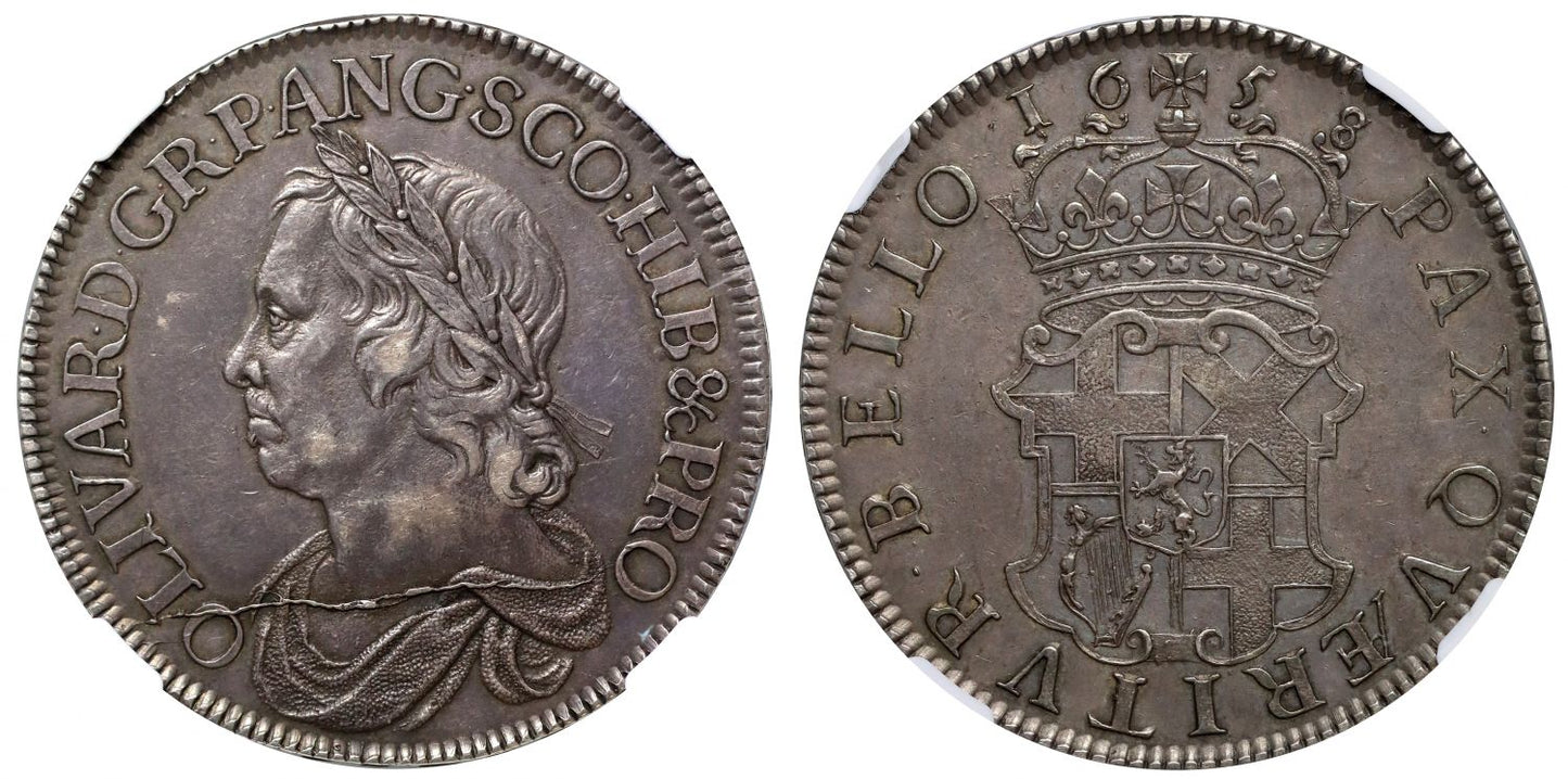 Oliver Cromwell, 1658, 8 of date over 7, silver Crown, portrait by Simon AU53