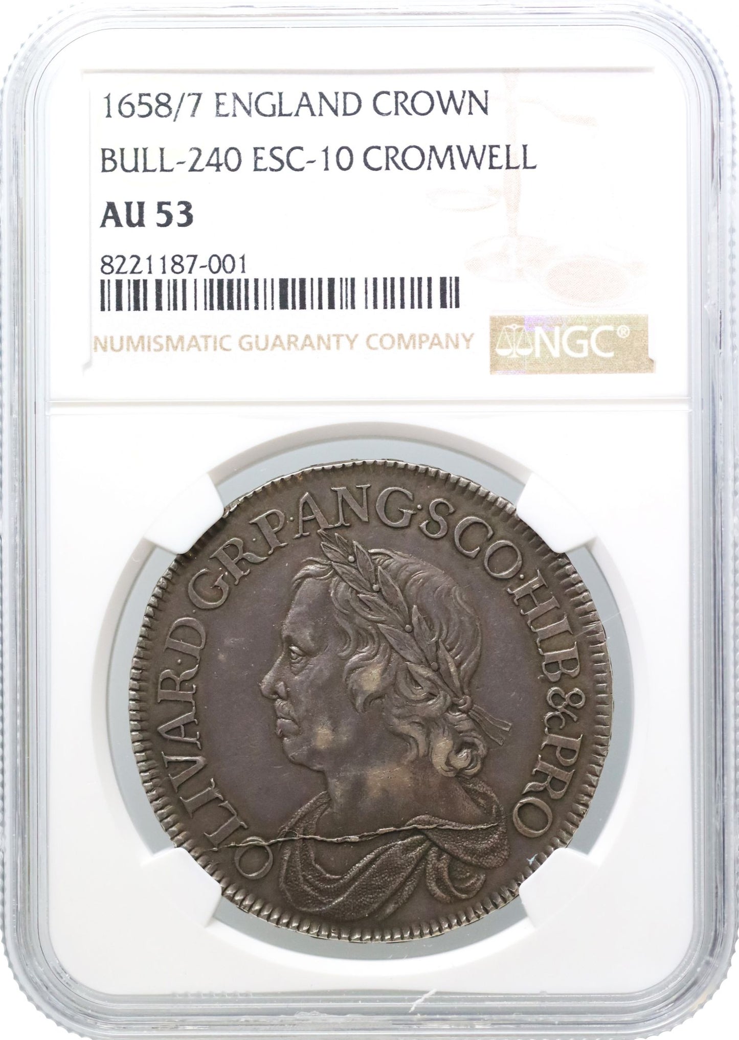 Oliver Cromwell, 1658, 8 of date over 7, silver Crown, portrait by Simon AU53