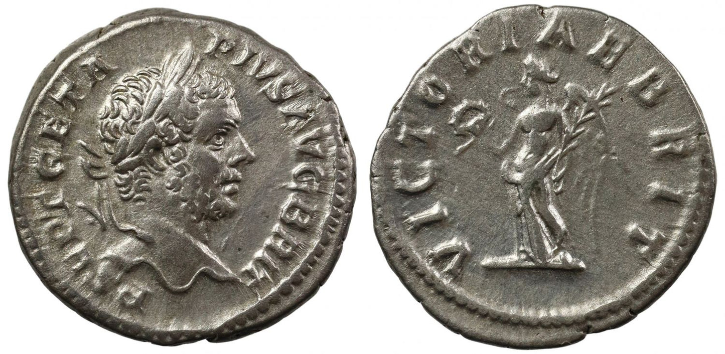 Romano-British Interest, Geta, as Augustus, Silver Denarius, Victory in Britain