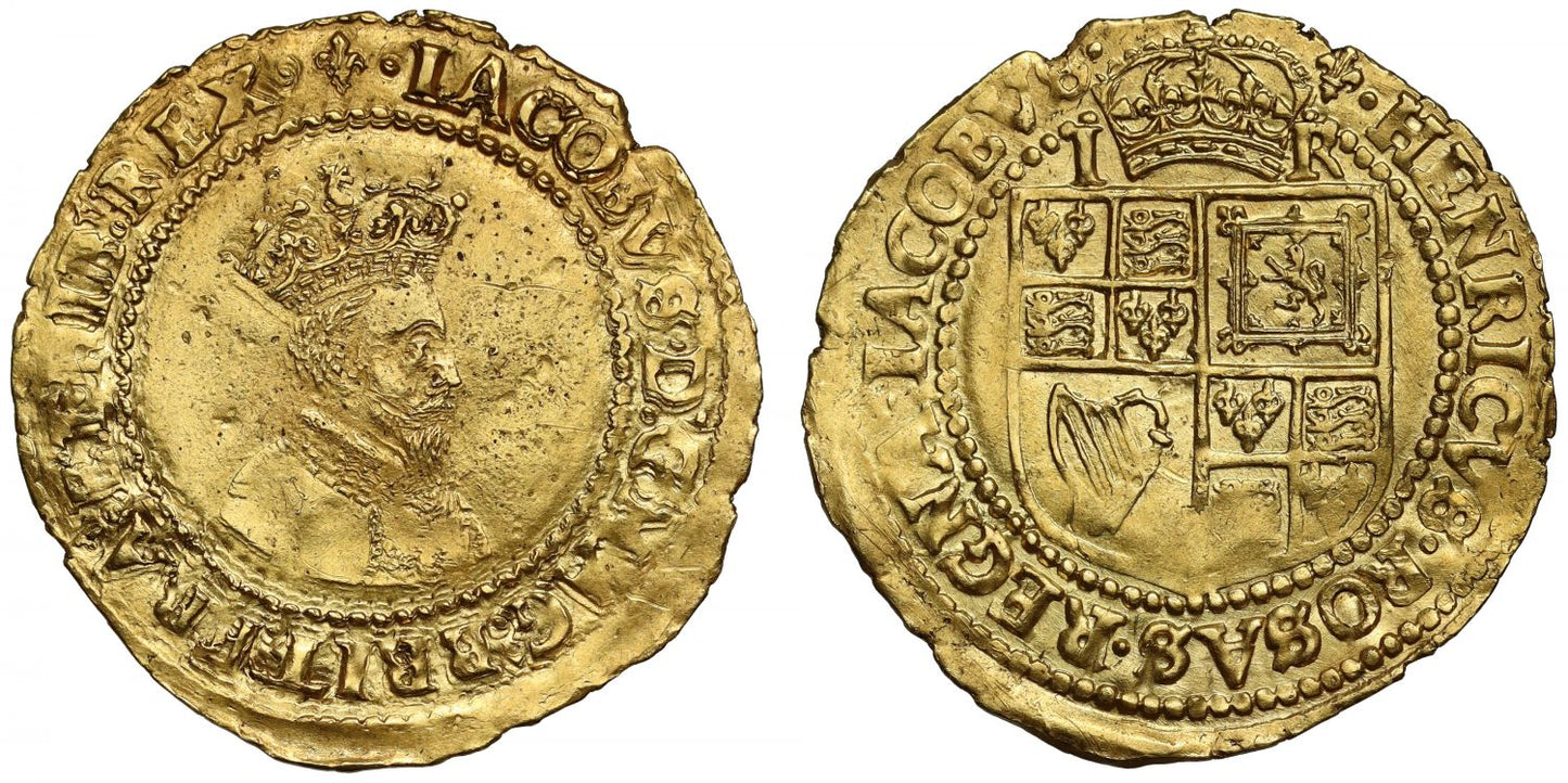 James I gold Crown for 5 shillings, 2nd coinage, 1st bust, mm lis