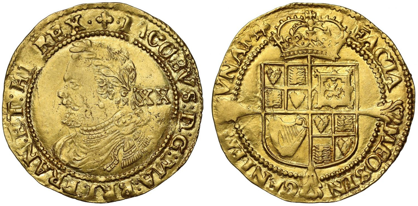 James I gold Laurel, 3rd coinage, 4th bust with straight ties, mm trefoil