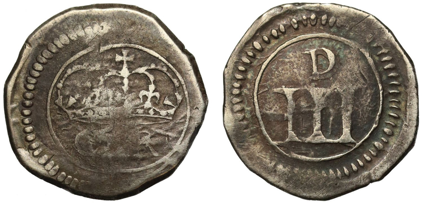 Ireland, Charles I Ormonde Threepence, large letters, triangle between C and R