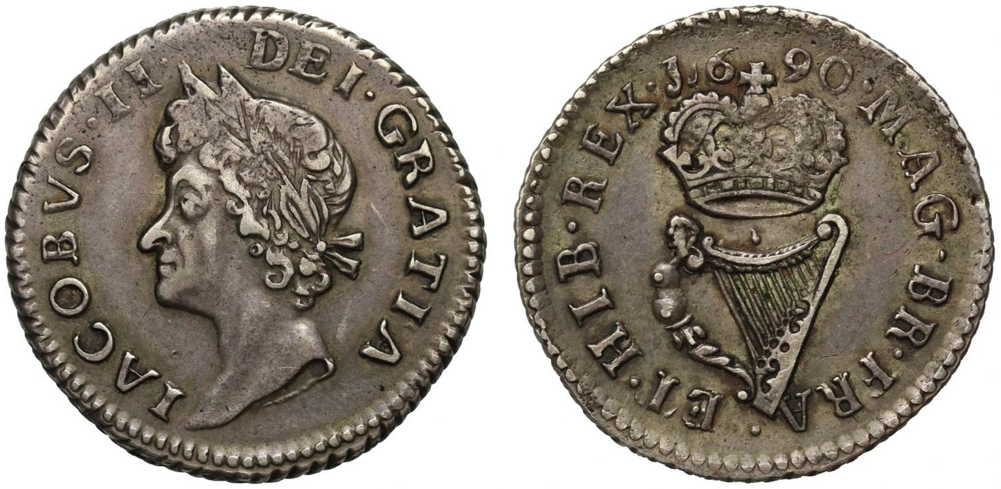 Ireland, James II Emergency "Pewter Money" 1690 silver Halfpenny type I