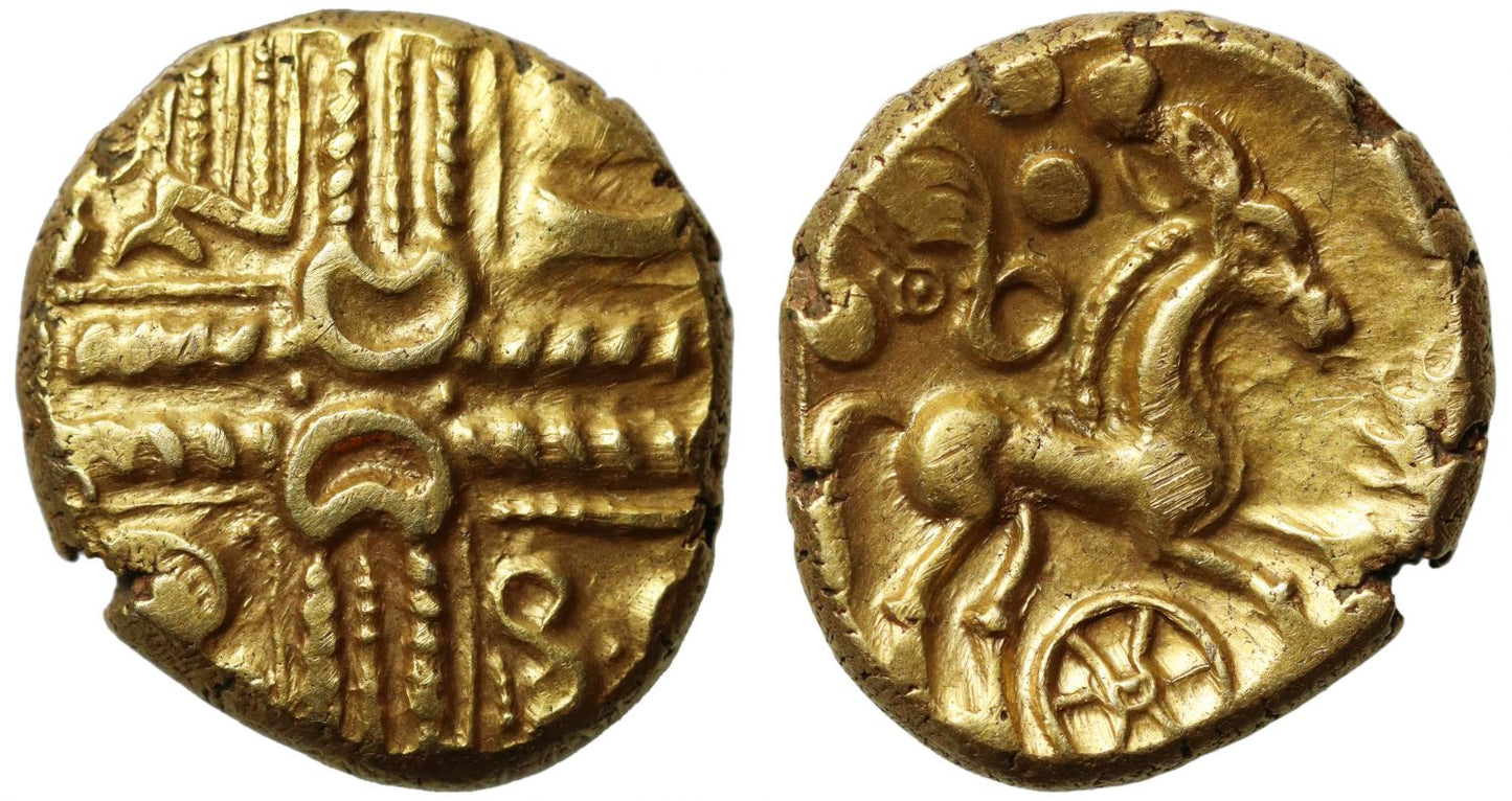 Ancient British, Catuvellauni, Middle Whaddon Chase Gold Stater, c. 50 BC.