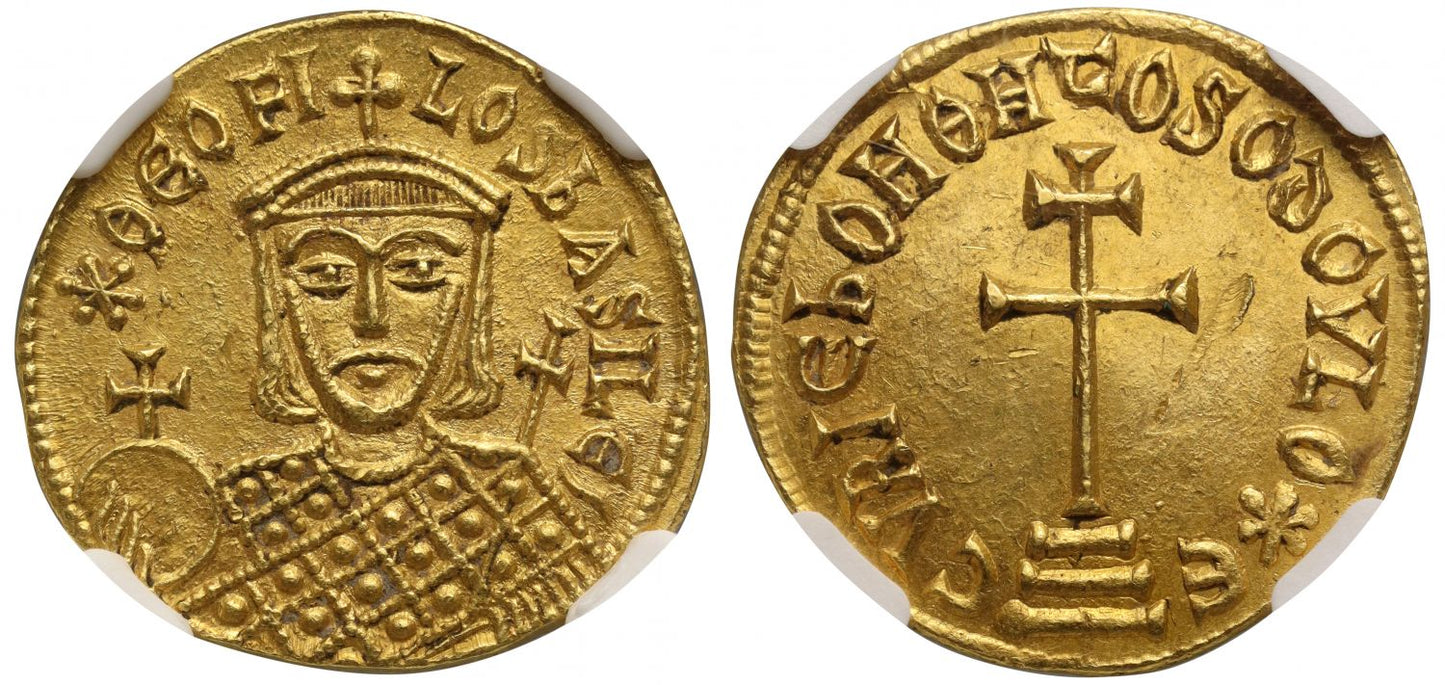 Theophilus, Gold Solidus, NGC Ch AU 5/5 3/5.