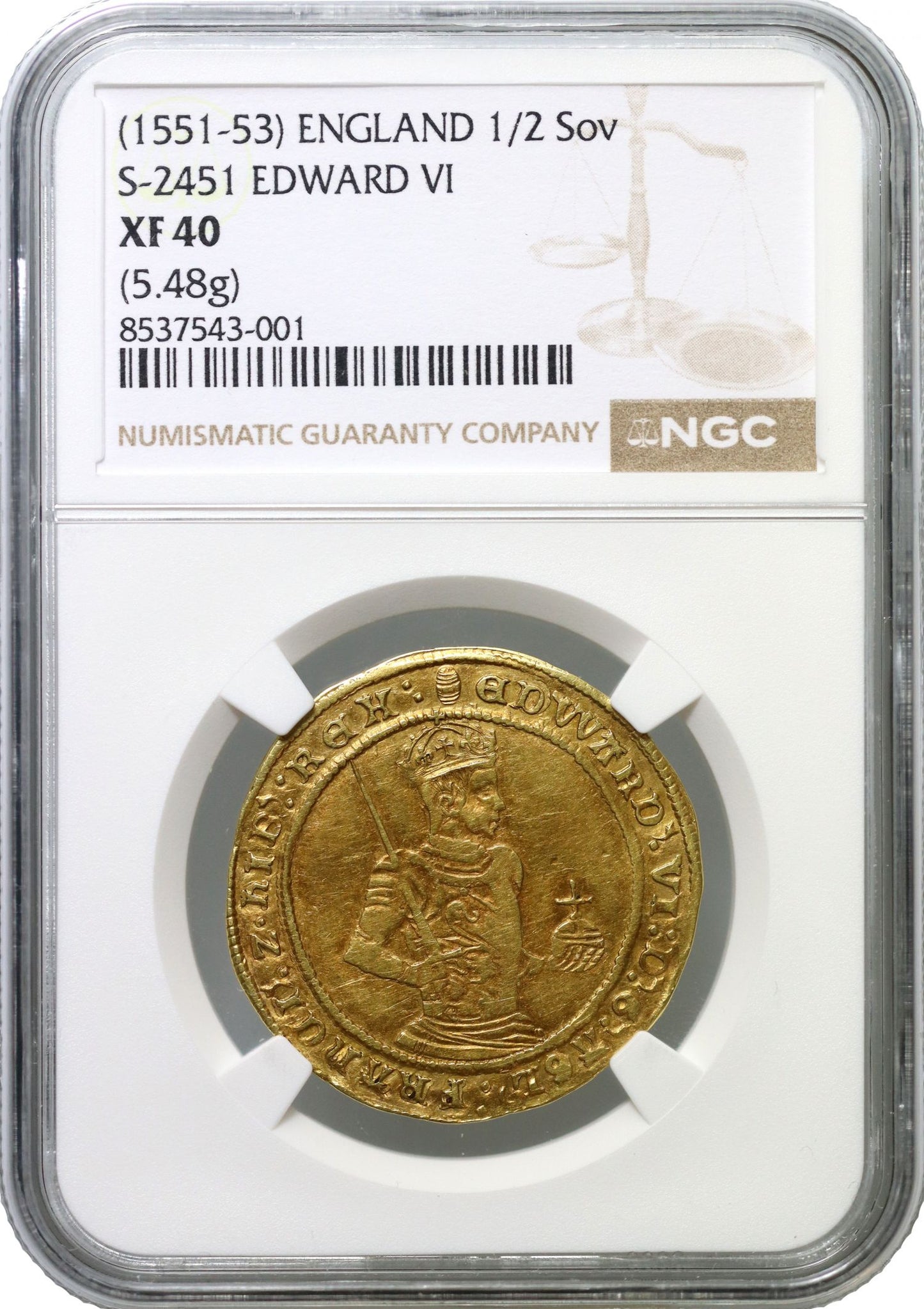 Edward VI gold Half-Sovereign, 3rd issue, frosted crown reverse, NGC XF40