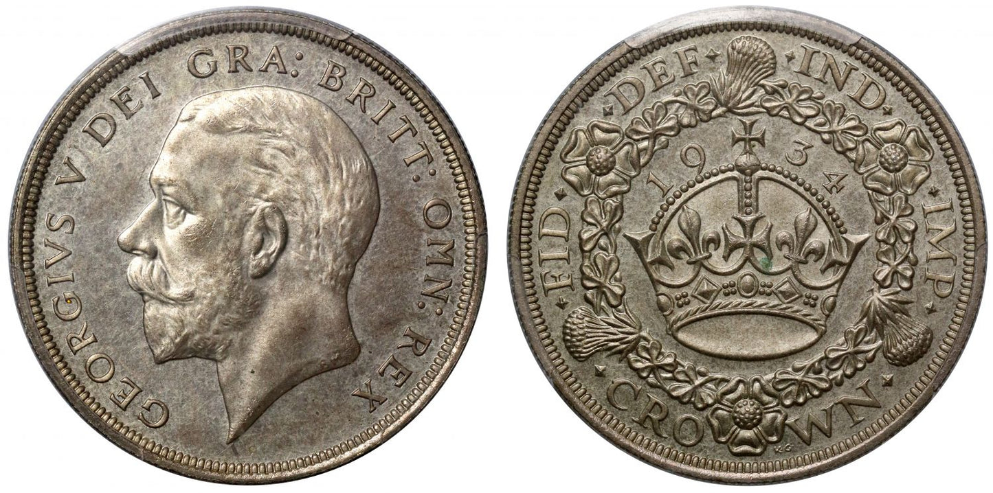 George V 1934 'Wreath' Crown, Rarest Date only 932 struck, PCGS MS64