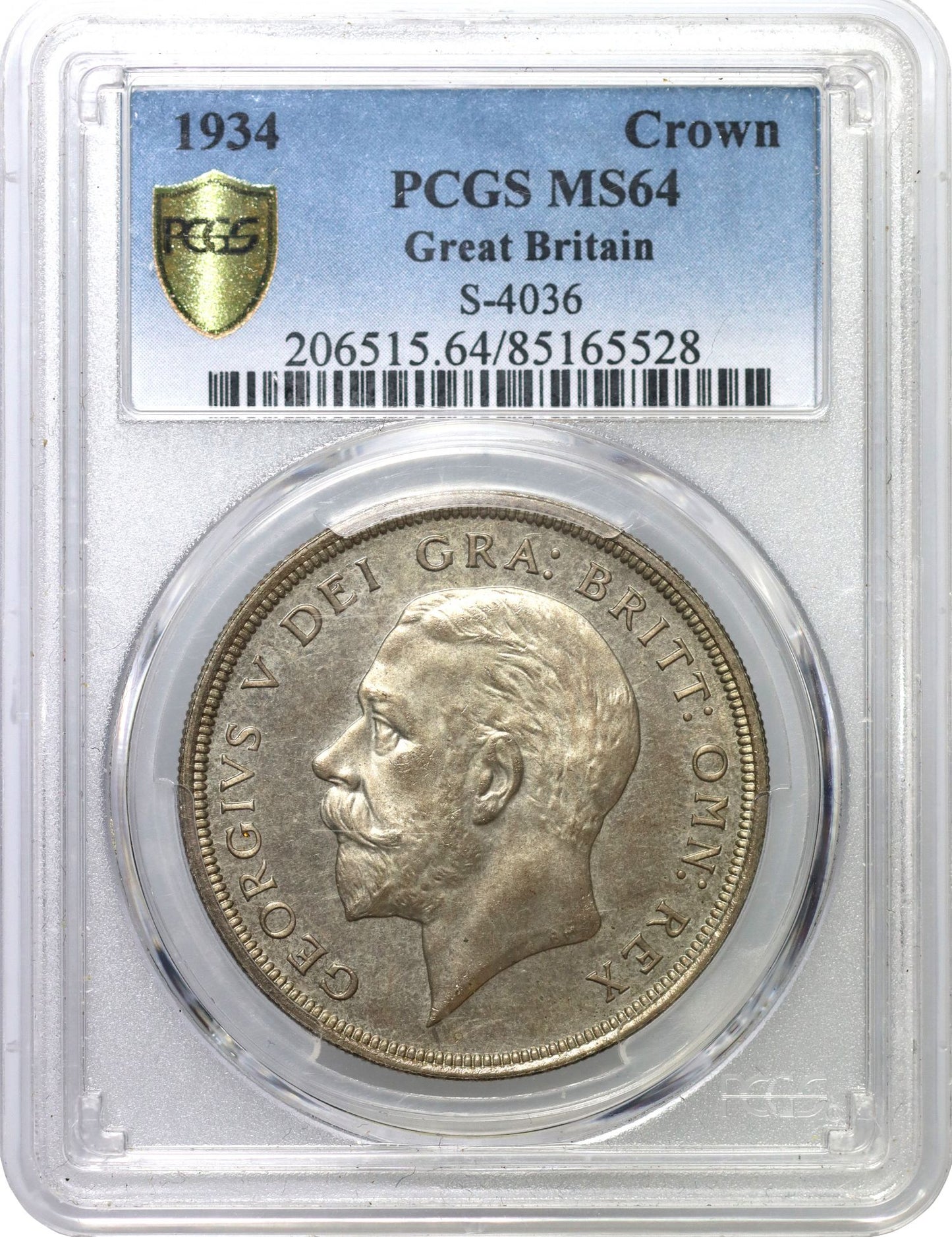 George V 1934 'Wreath' Crown, Rarest Date only 932 struck, PCGS MS64