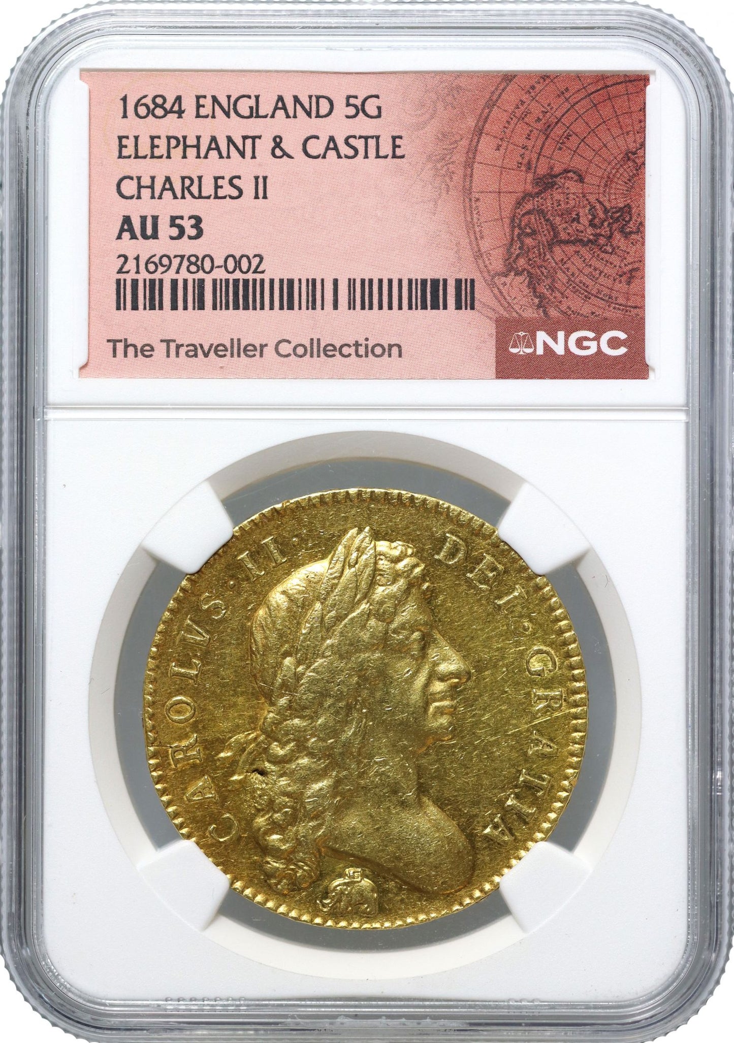 Charles II 1684 Five-Guineas Elephant and Castle NGC AU53 ex Traveller