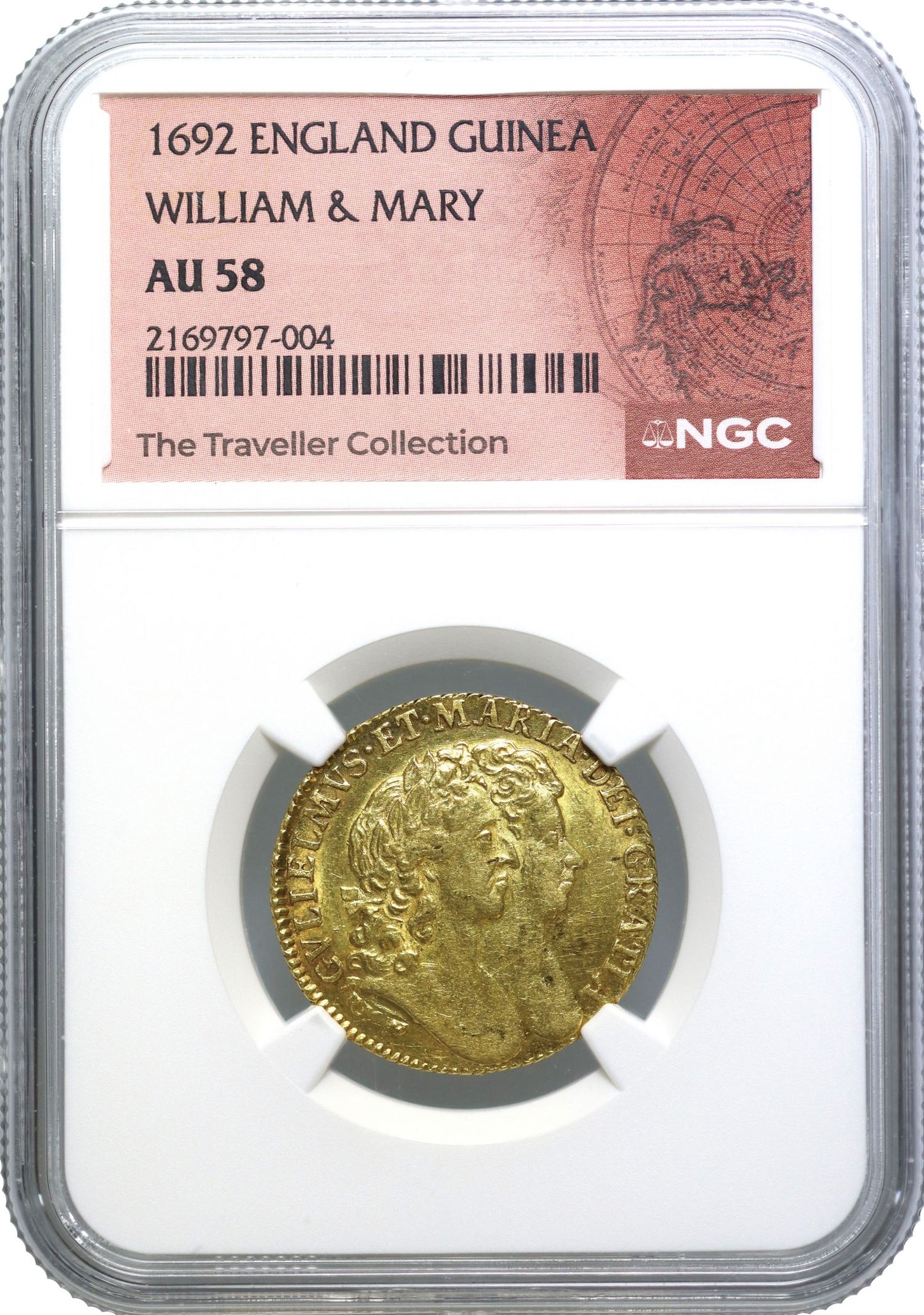 William and Mary 1692 Guinea AU58, very rare date, finest graded