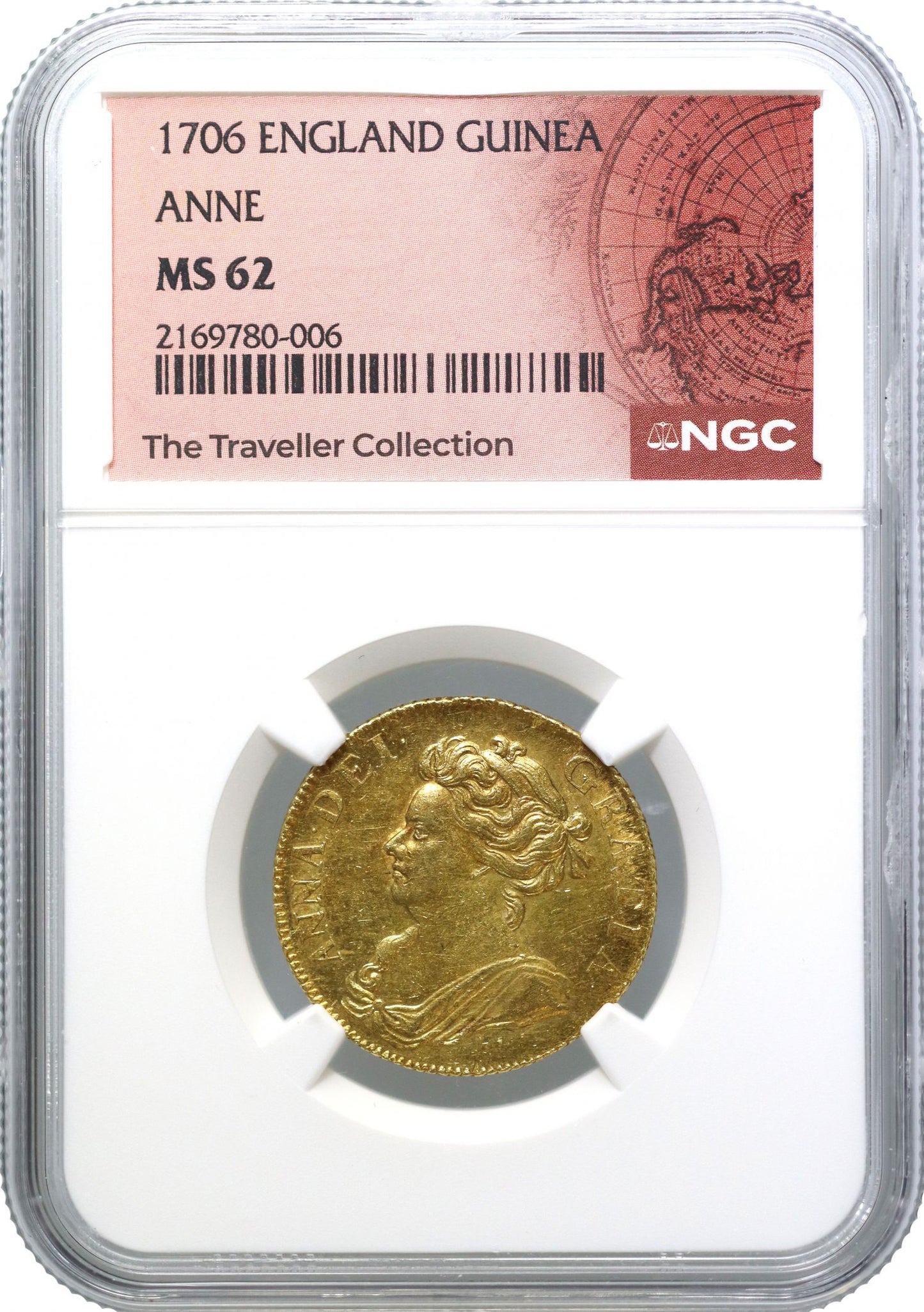 Anne 1706 Guinea, Pre-Union with Scotland MS62, finest graded