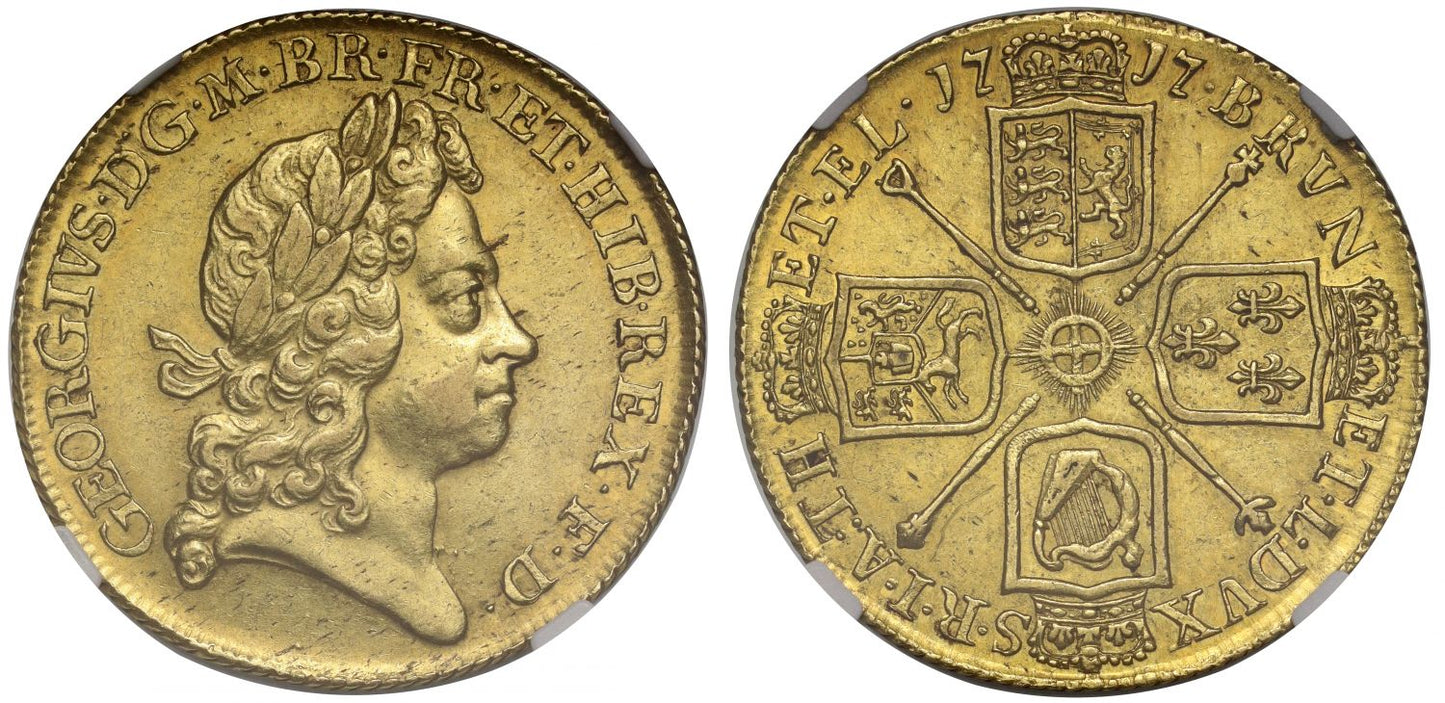 George I 1717 Two-Guineas, first year for reign, AU58 ex Traveller Collection