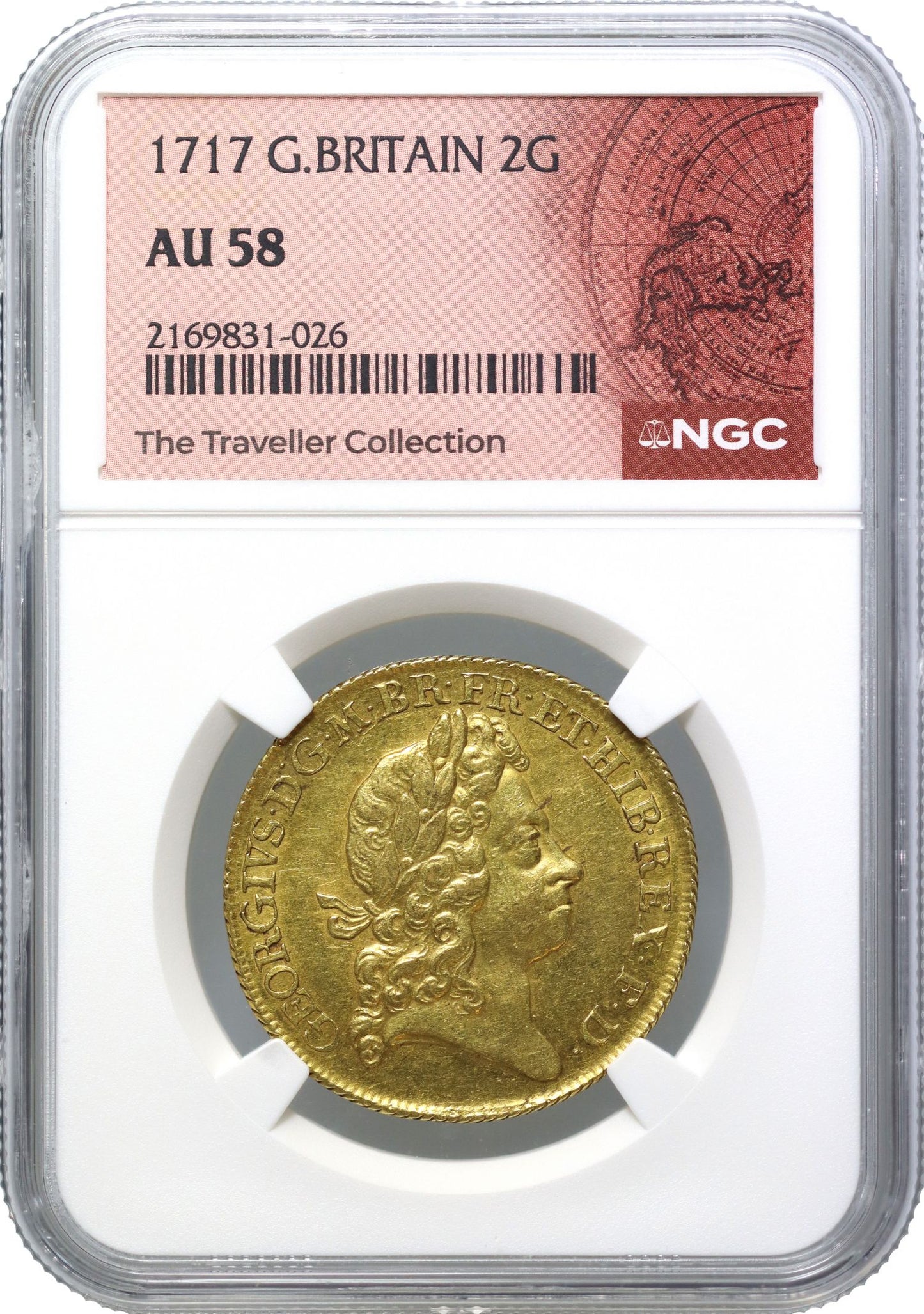 George I 1717 Two-Guineas, first year for reign, AU58 ex Traveller Collection
