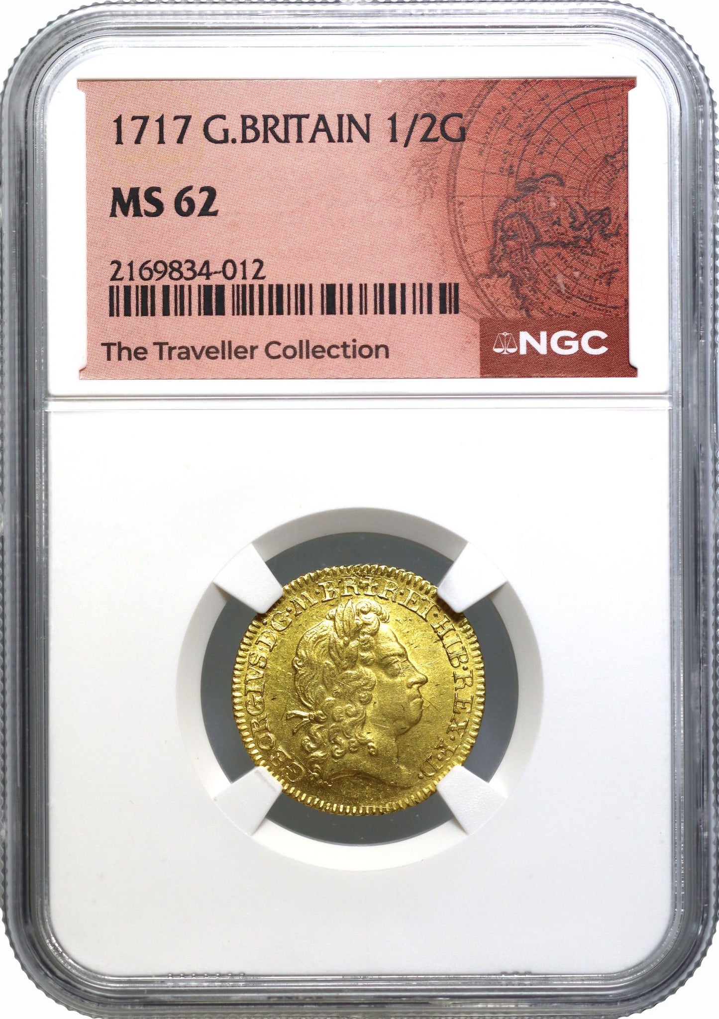 George I 1717 Half-Guinea first bust, rare date, MS62 ex Traveller Collection