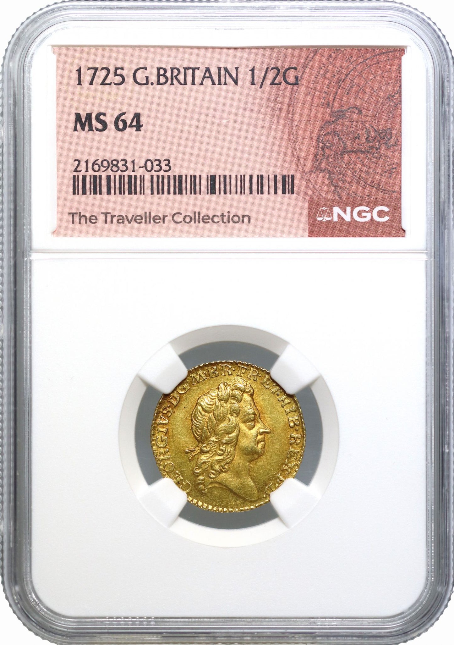 George I 1725 Half-Guinea second bust MS64, second finest graded