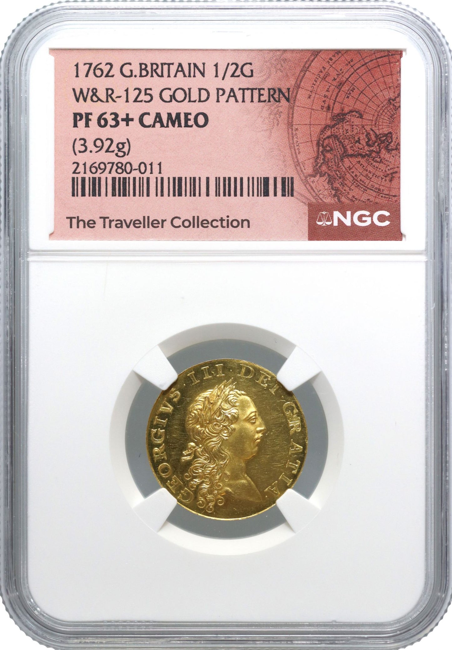 George III 1762 pattern Half-Guinea, NGC PF63+ CAM, provenanced to 1873