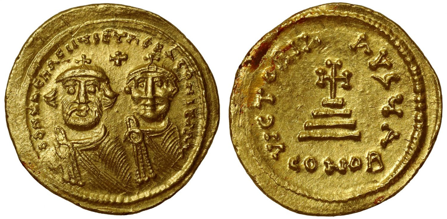Heraclius, with Heraclius Constantine, Solidus, Constantinople, Officina A.