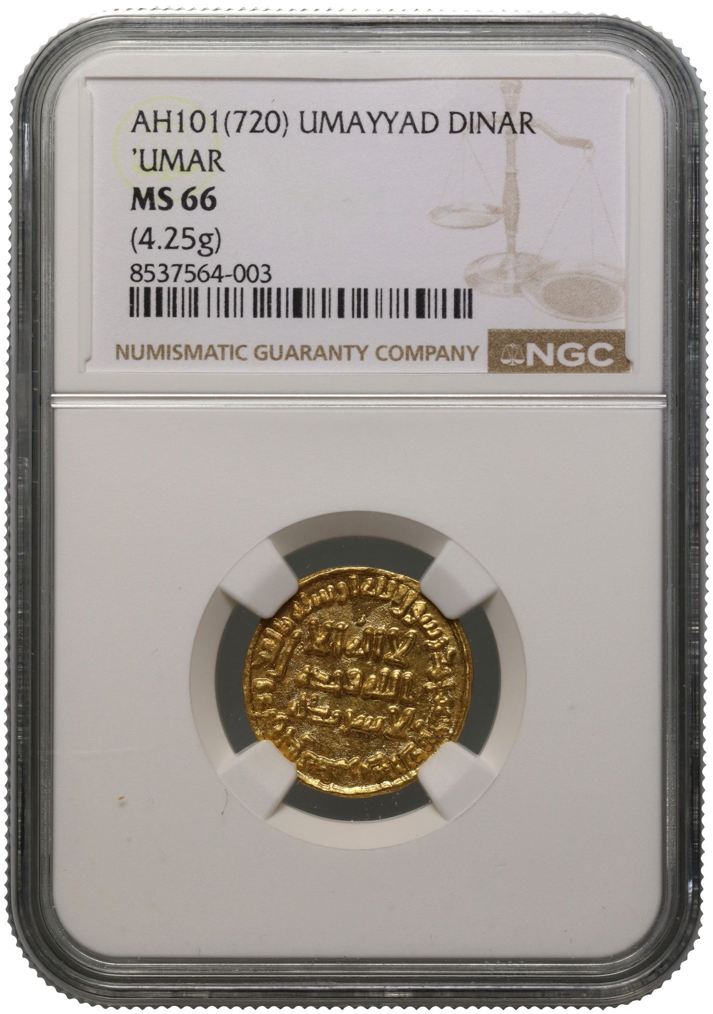 Umayyad, Gold Dinar, 'Umar, AH101, NGC MS66 TOP POP.