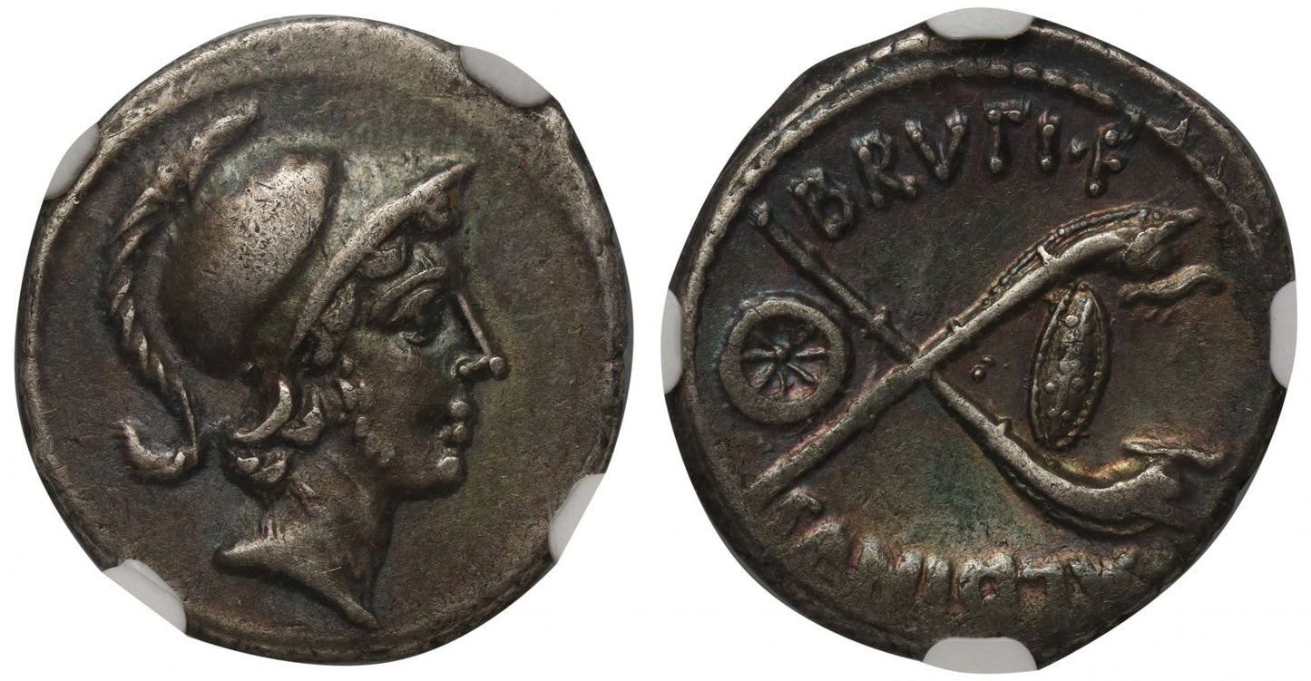 Celtic Interest - D. Iunius Brutus Albinus., Silver Denarius, recalling Caesar's Military Activities in Gaul.