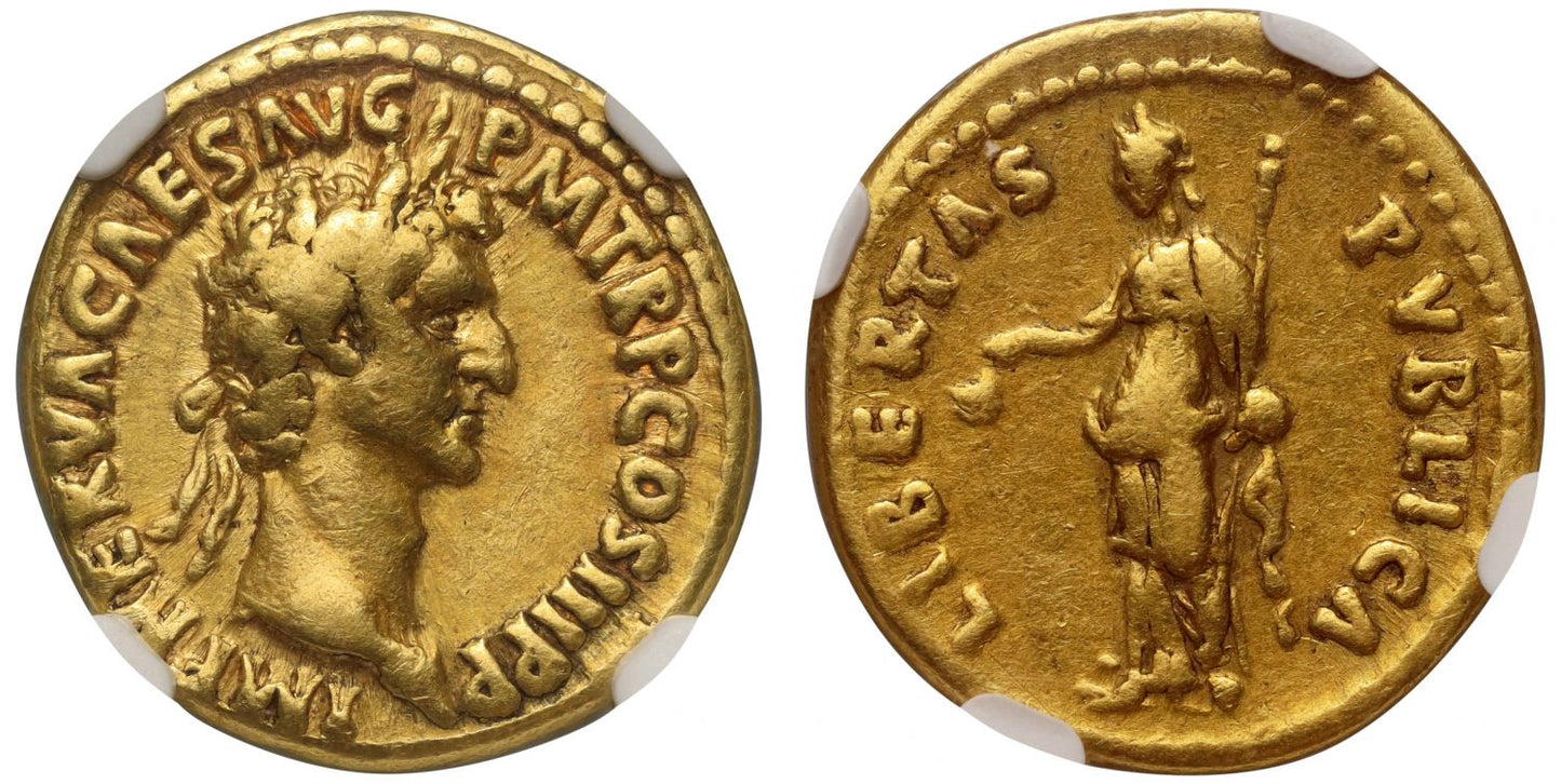 Nerva, Gold Aureus, Libertas, scarce type, Ch F 5/5, 3/5.