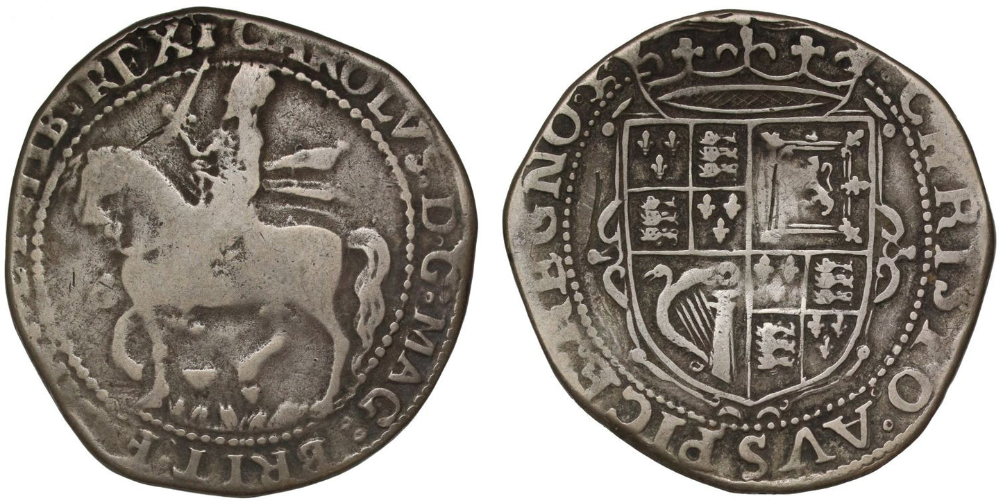 Charles I Halfcrown, Worcester, grassy ground with W, mm castle / helmet