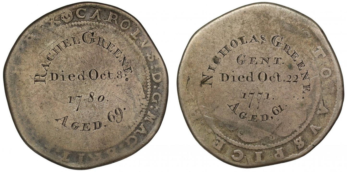 Engraved memorial coin: Charles I Truro Mint Crown for Nicholas & Rachel Greene