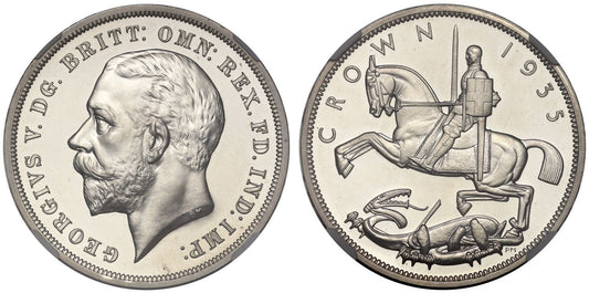 George V 1935 silver Jubilee Crown, raised edge letters NGC PF63 CAMEO