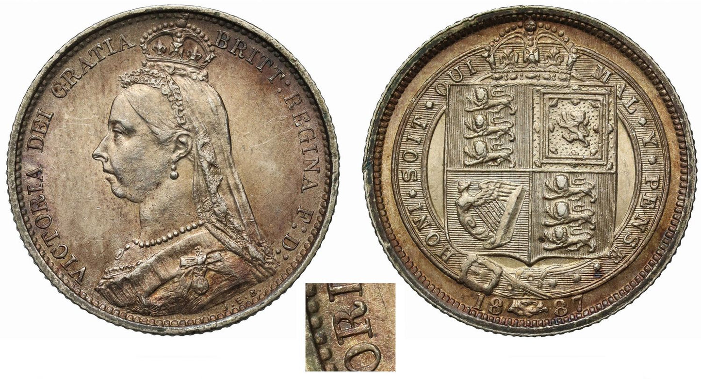 Victoria 1887 Sixpence, R over V in Queen's name, withdrawn reverse BVF