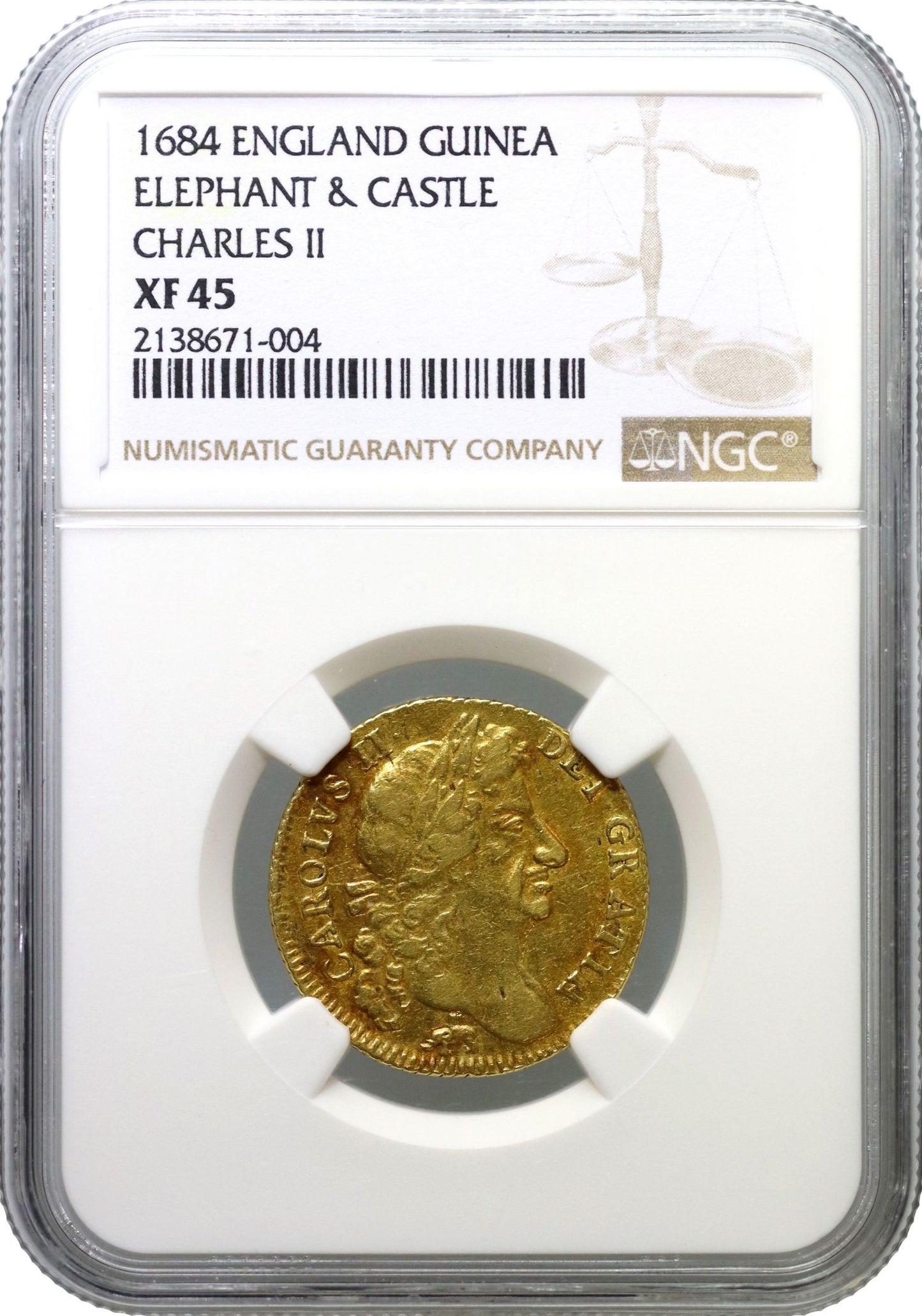 Charles II 1684 Guinea Elephant & Castle NGC XF45 extremely rare