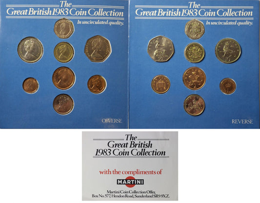 Elizabeth II 1983 8-coin UNC Martini Set with the 1983 New Pence mule error
