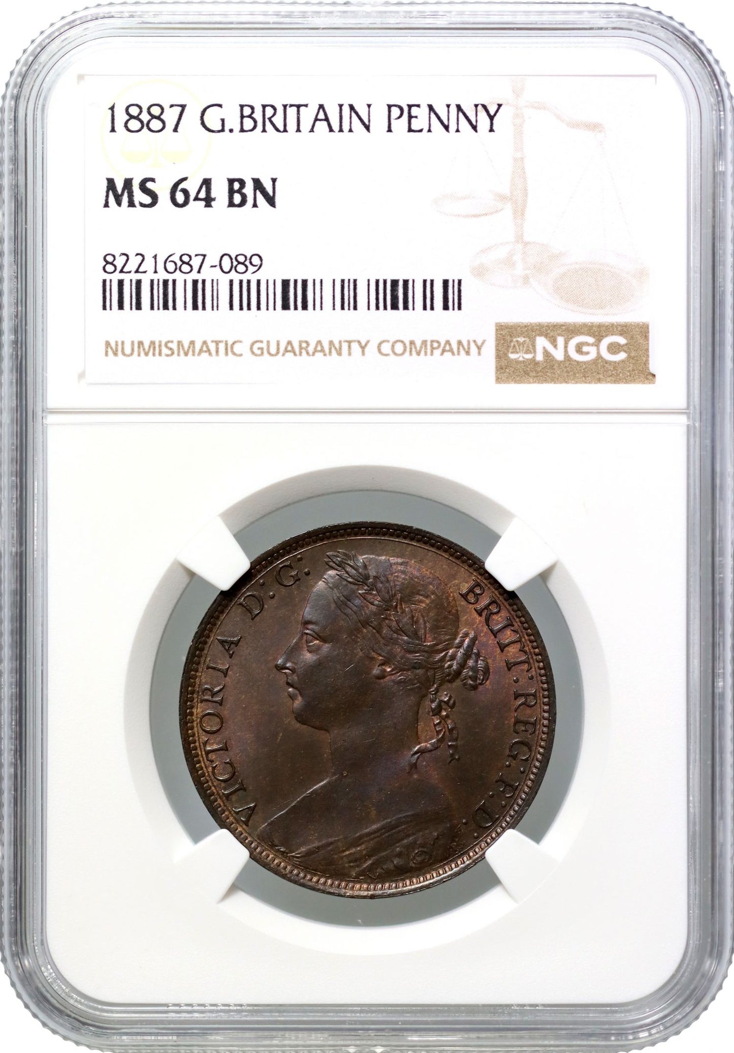 Victoria 1887 bronze Penny, MS64 BN