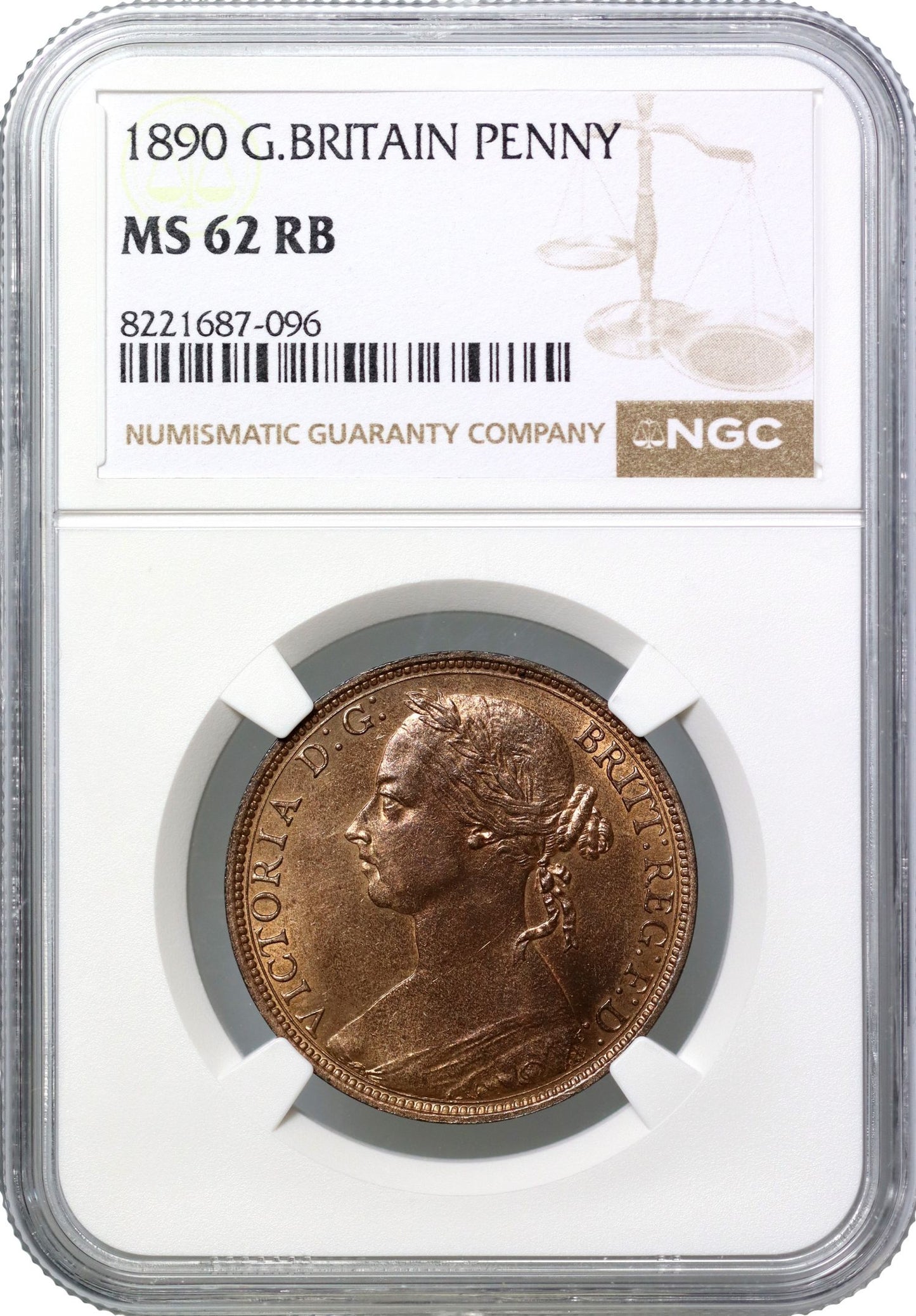 Victoria 1890 bronze Penny, MS62 RB