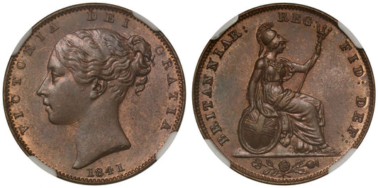 Victoria 1841 copper Farthing NGC MS64 BN