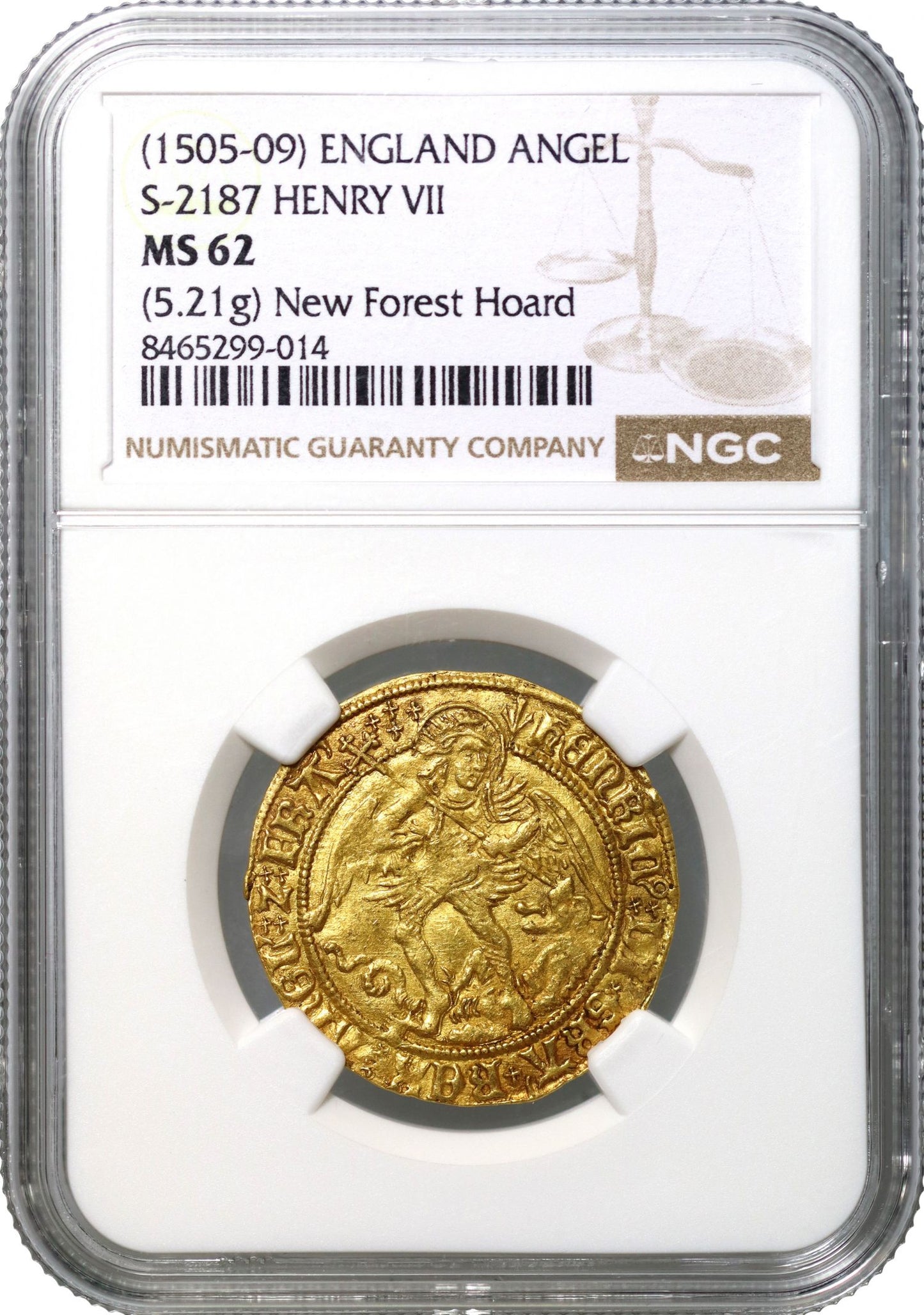 Henry VII Angel, type V, MS62, im pheon (1505-9), 4 saltires by nimbus, ex New Forest Hoard