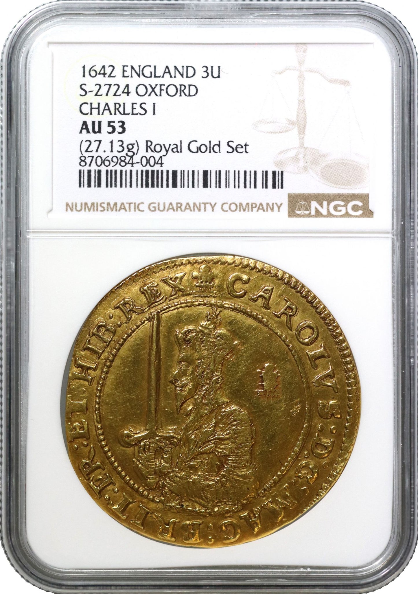 Charles I 1642 Triple Unite, Oxford, dies 1/S1, AU53