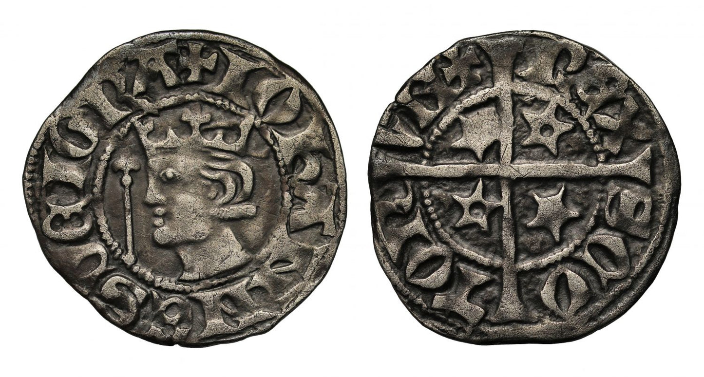 Scotland, John Baliol Penny, 2 mullets / 2 star reverse, pellet handle, very rare variety